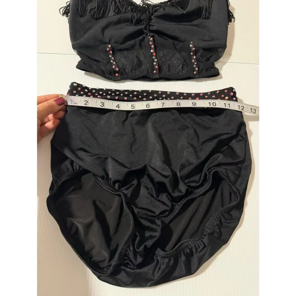Kelle Little Sparrow Fringe 2997 Black Corset 2 Piece Dance Costume MA Adult